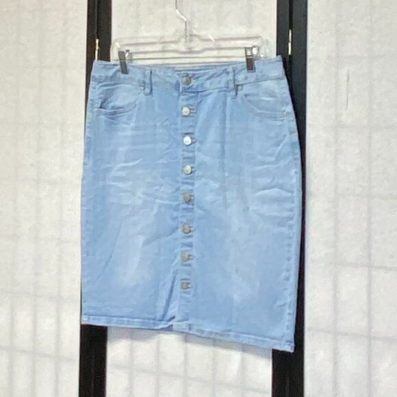 D. Jeans High Waist Button Front Stretch Denim Jeans Pencil Skirt Light Wash 12 - Picture 4 of 11